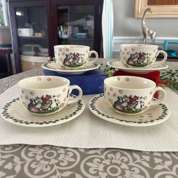 Paul Cardew Design 2004 Boyds Bears 4pc Cup & 4pc Saucer 25yrs anniv Vintage - Picture 2 of 9
